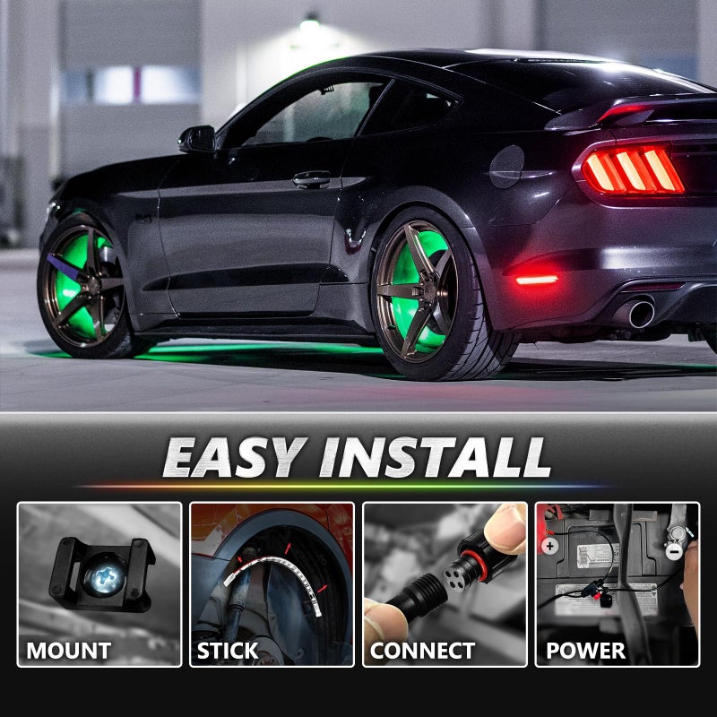 OPT7 Aura Pro Wheel Well Lights Kit with APP & Remote Control, 4pc 24" Waterproof LED Strips, Music Sync, RGB Multi-Color Modes Neon Tire Rim Lights for Car Truck SUV Van - Image 4